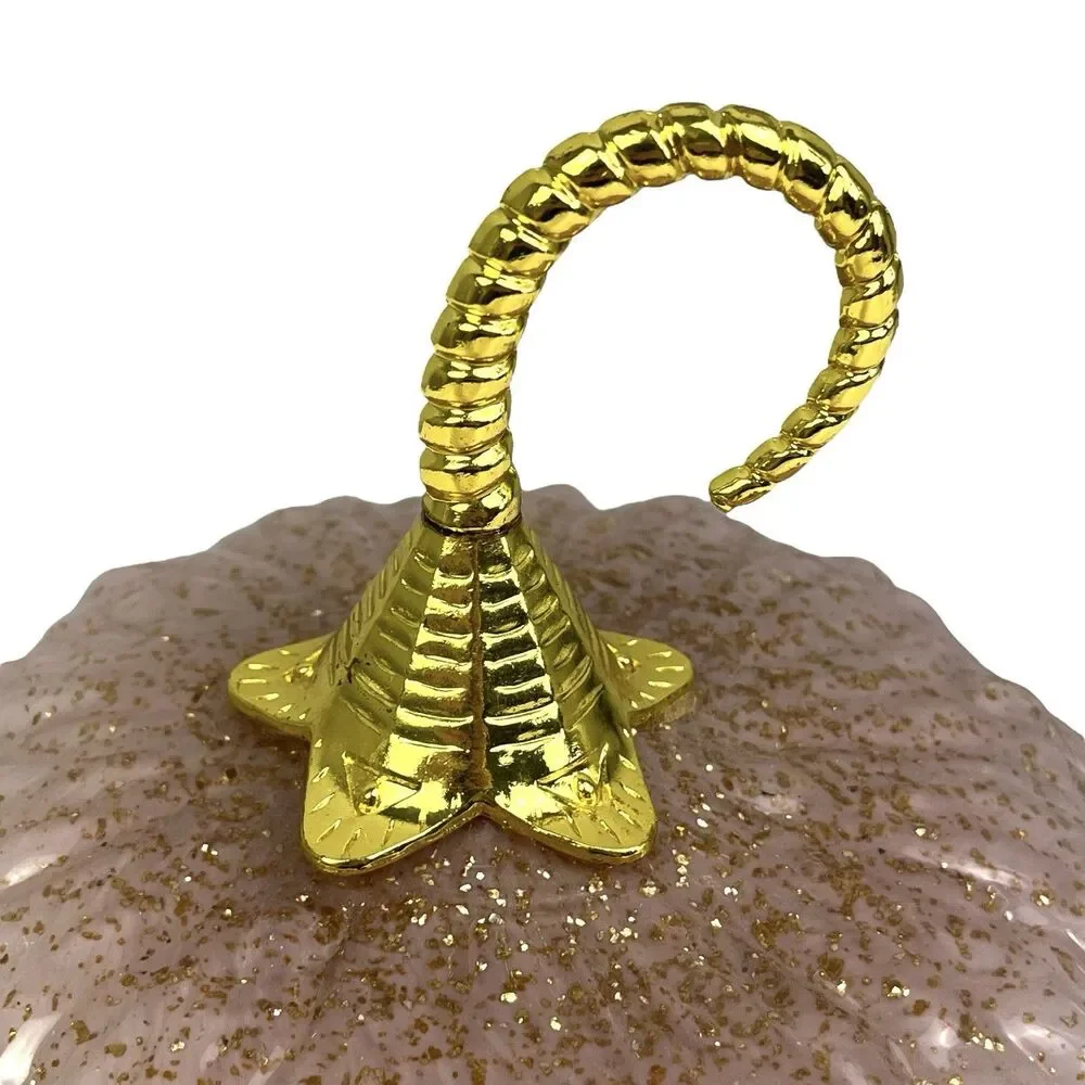 Cupcakes And Cashmere Hand Blown Glass Pumpkin Pink Gold Flecked Metal Stem 6.5”